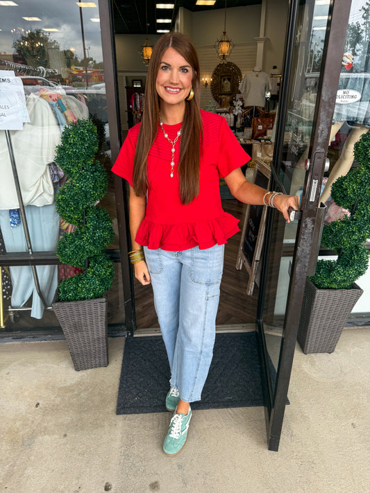Savannah Red Ruffle Top