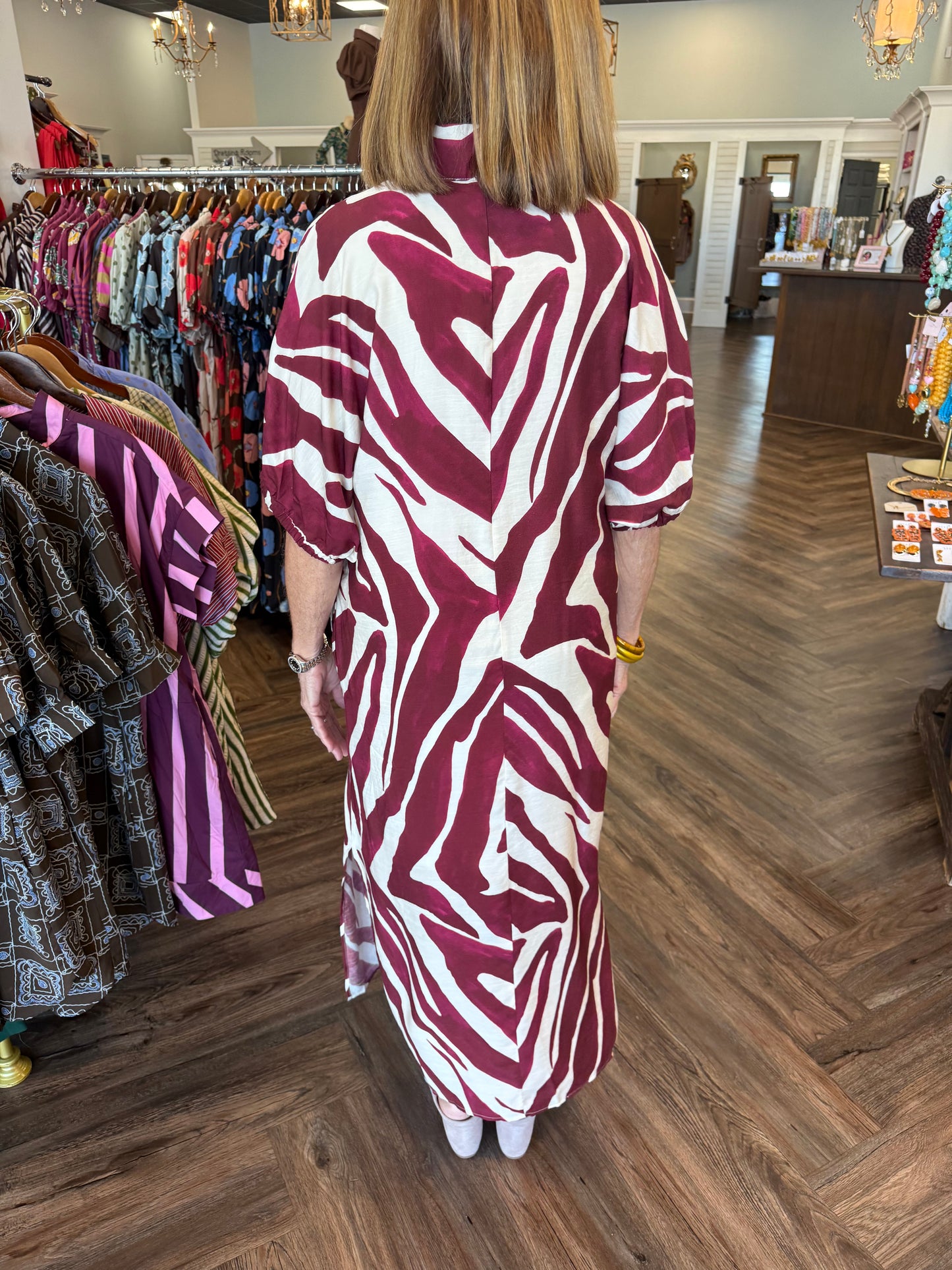 Burgandy Zebra Midi Dress