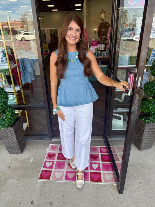 Peplum Blue Denim Top