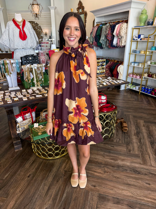 Tied and Bloom Dress:Mustard