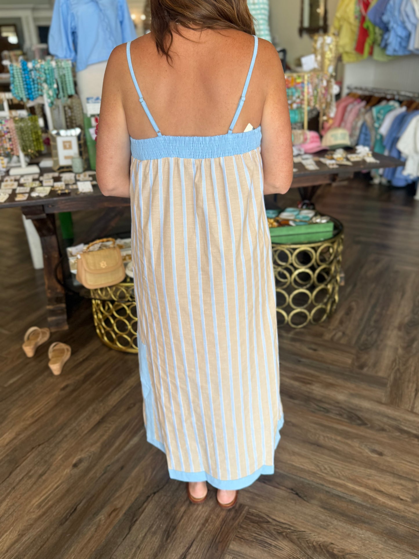 Sand Striped Midi Dress
