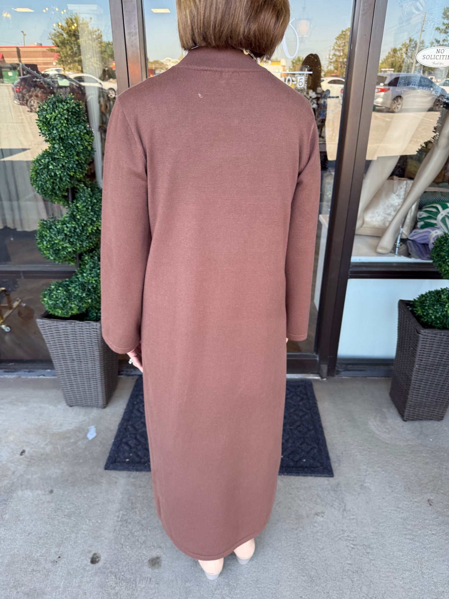 Solid Mockneck Midi Dress: Brown