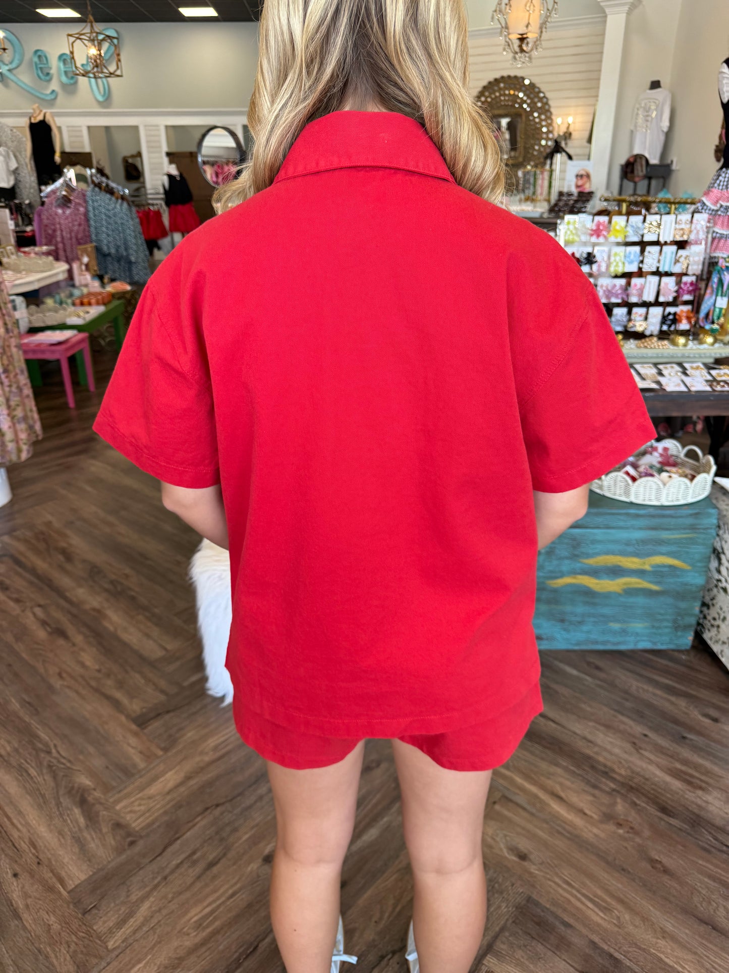 Red Button Denim Set