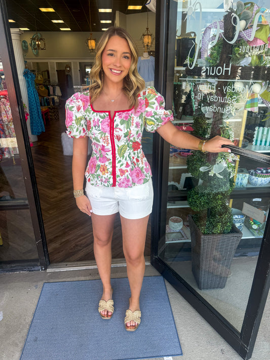 Caylie Floral Red Top