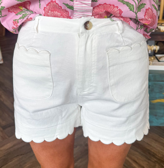 Scalloped Shorts: White