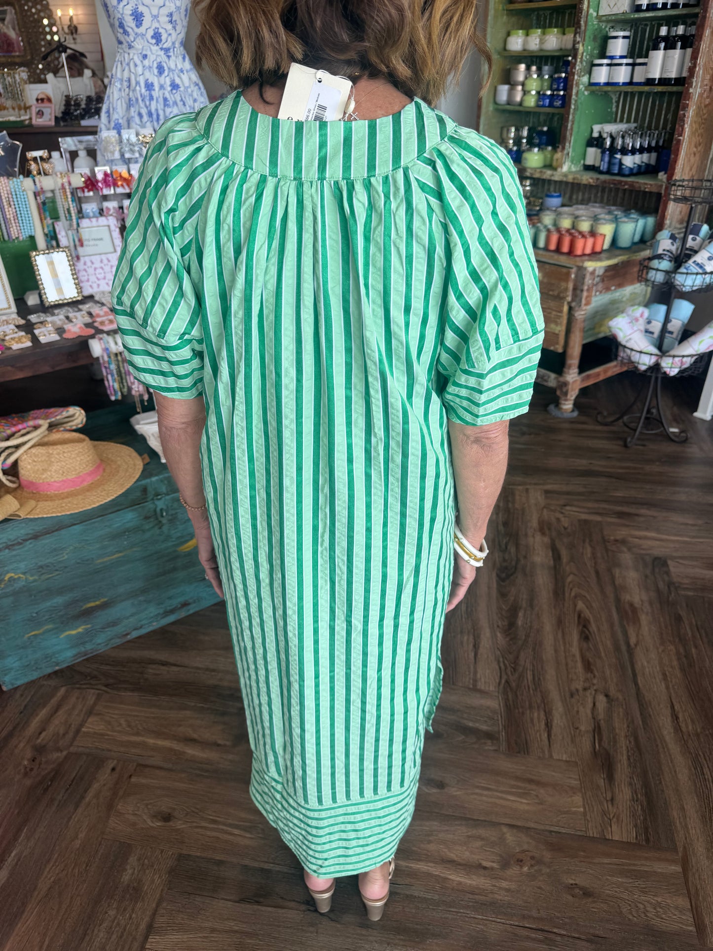 Green Striped Seersucker Dress