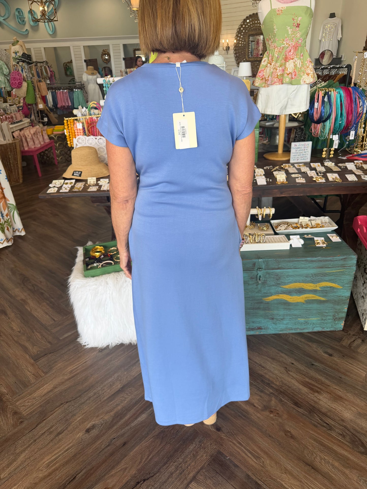 Side Tie Lt Blue Midi Dress