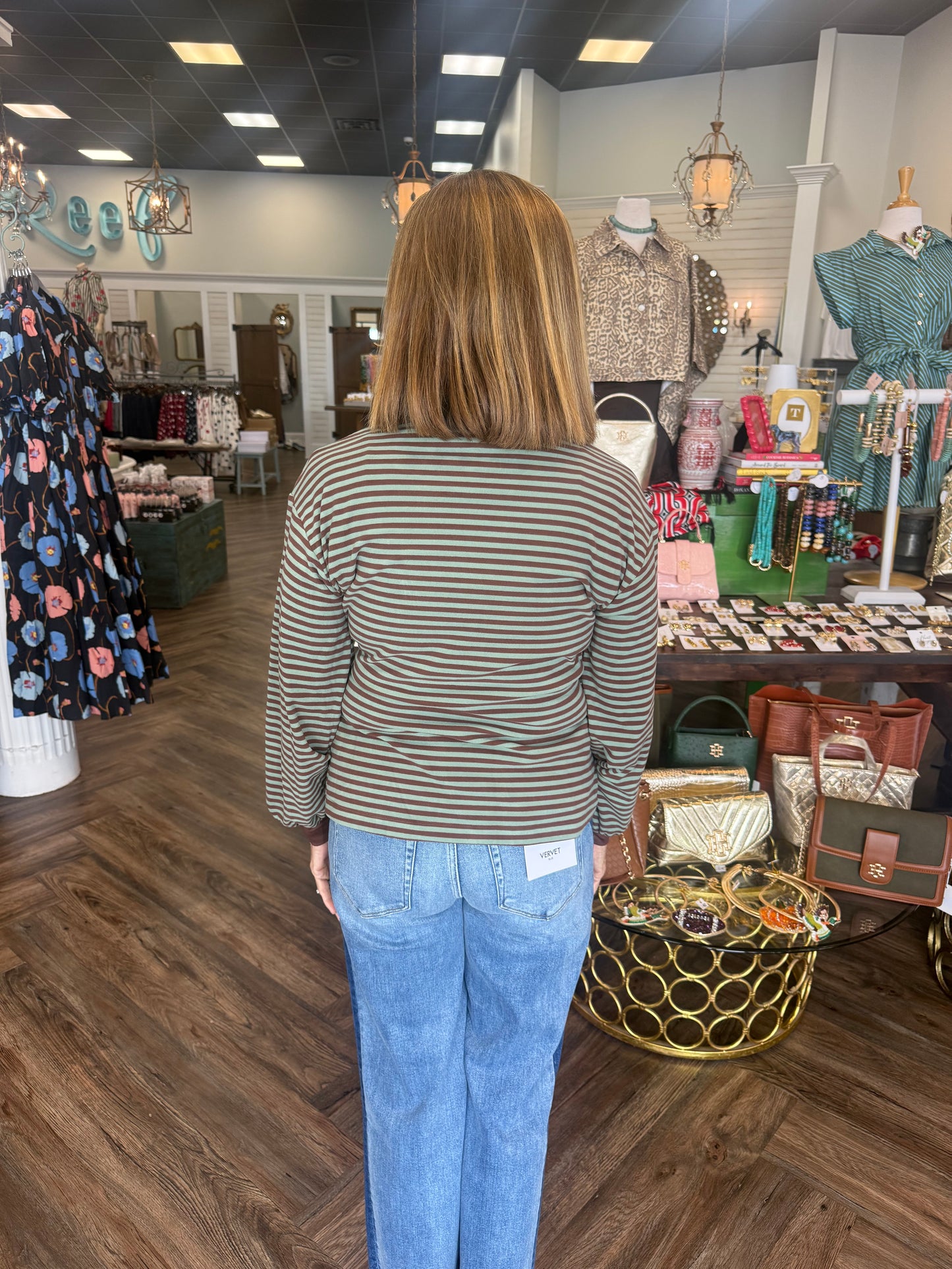 Buttery Stripe Tie Top: Mint/Brown