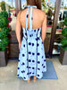 Navy Polka Dot Halter Midi Dress