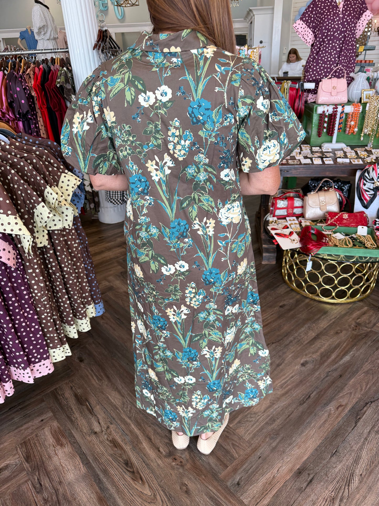 Brown Dreamy Flower Midi Dress