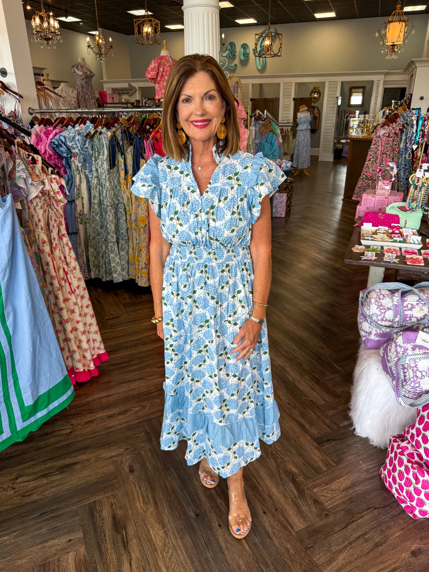 Blue Hydrangea Midi Dress