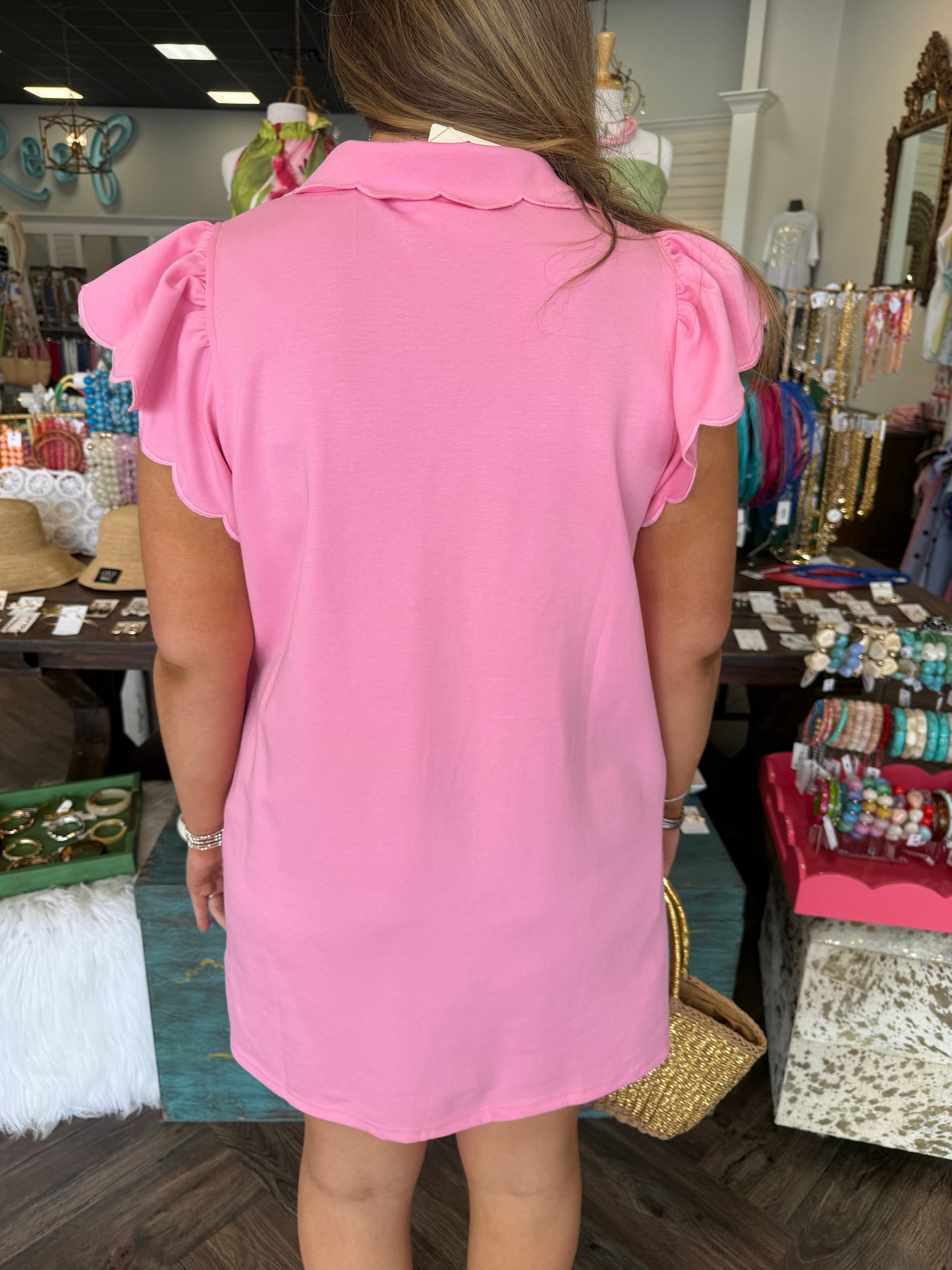 Flirty Solid Dress: Pink