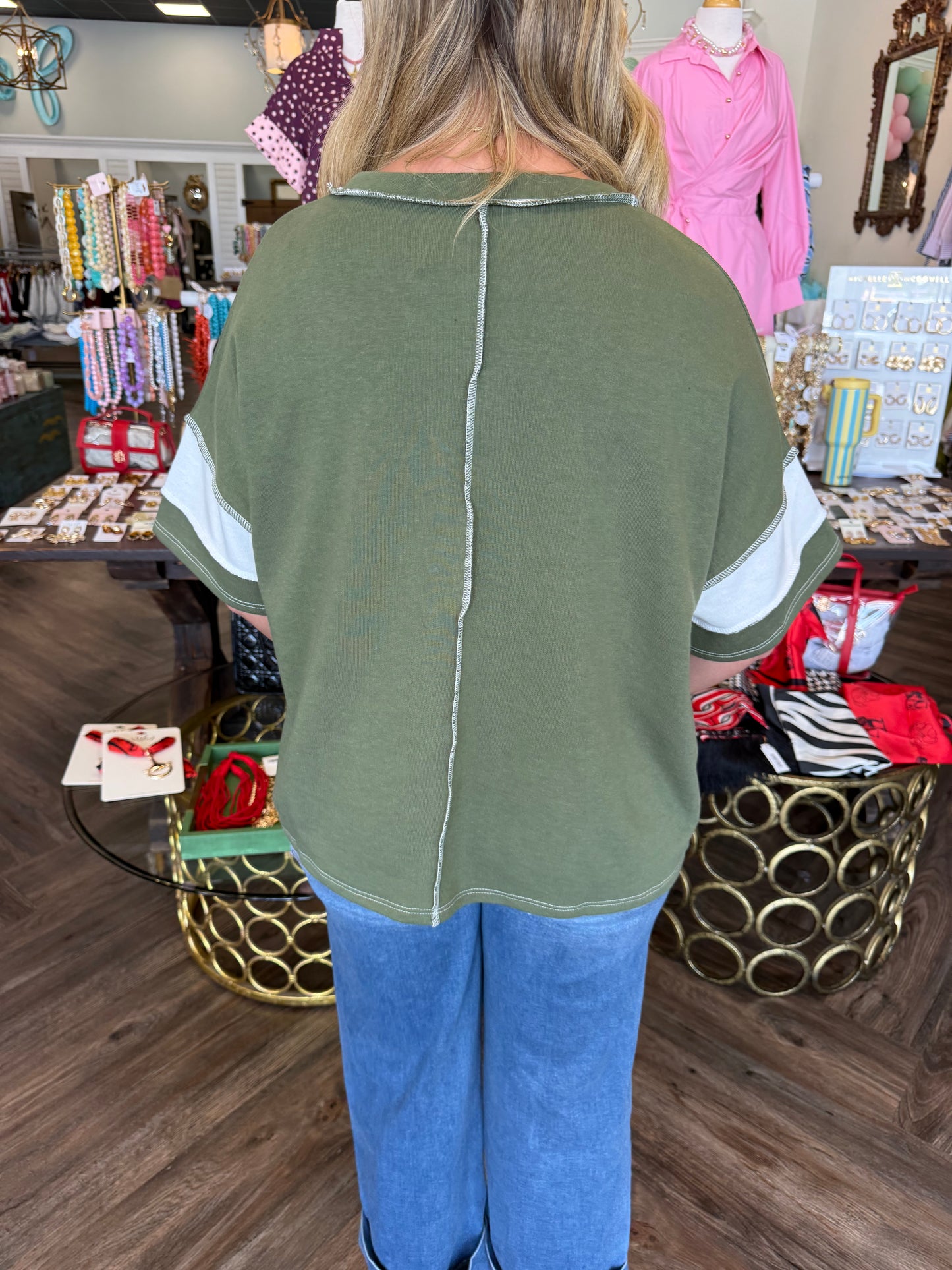 Cozy Days Stripe Top: Olive Green