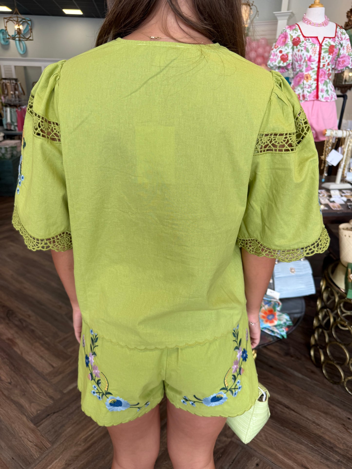 Green Embroidered Short Set