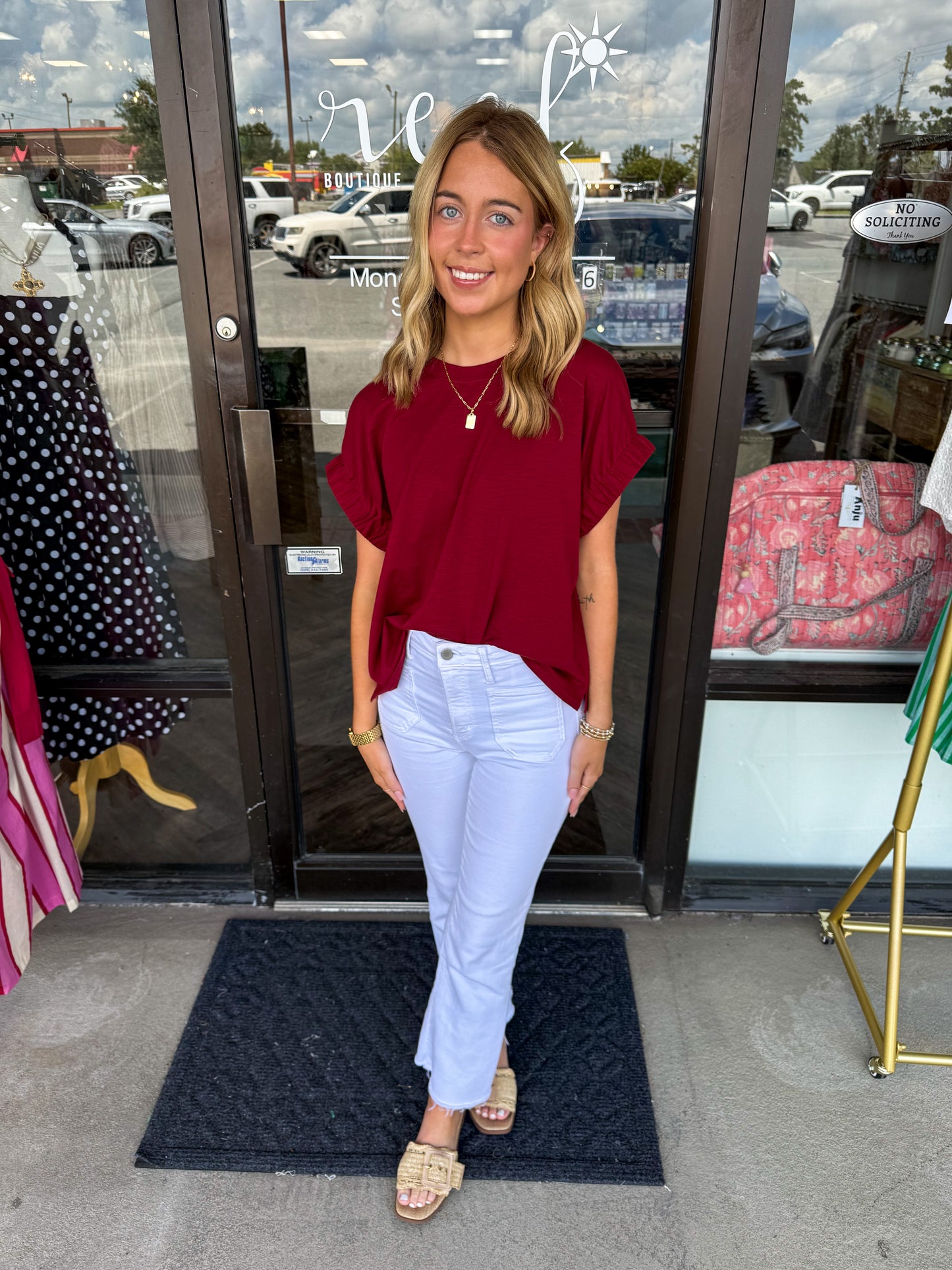 Elastic Sleeve Top: Maroon