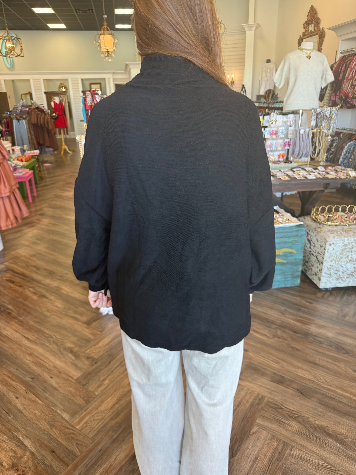 Megan Balloon Sleeve Top: Black