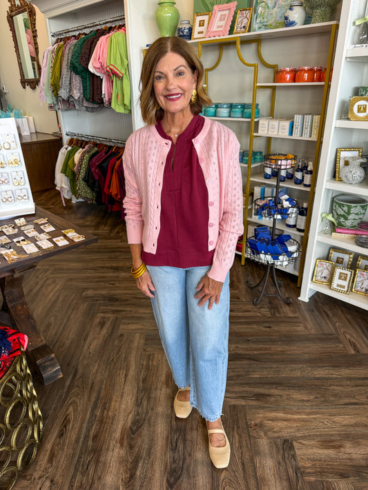 Eloise Pointelle Cardigan: Pale Pink