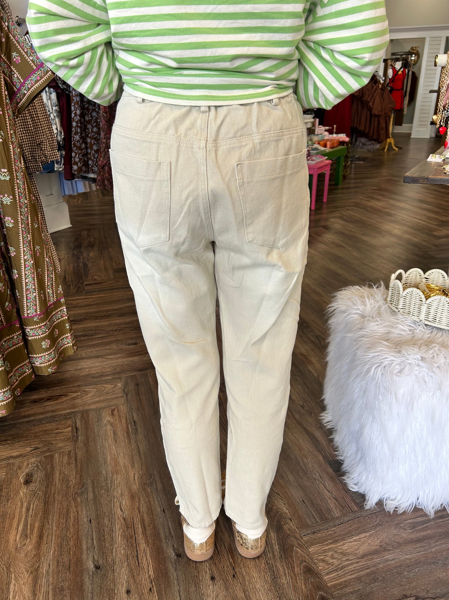 Cream Tie Waist Pant