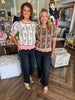 Scalloped Floral Sweater Top: Brown