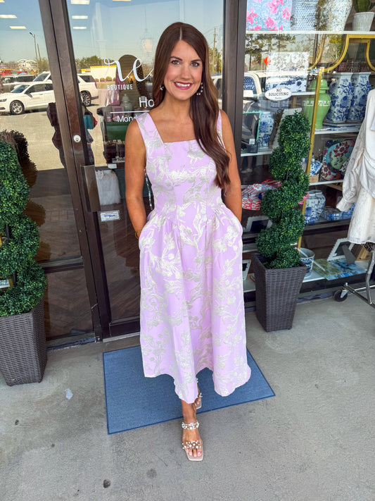 Pink Jacquard Midi Dress