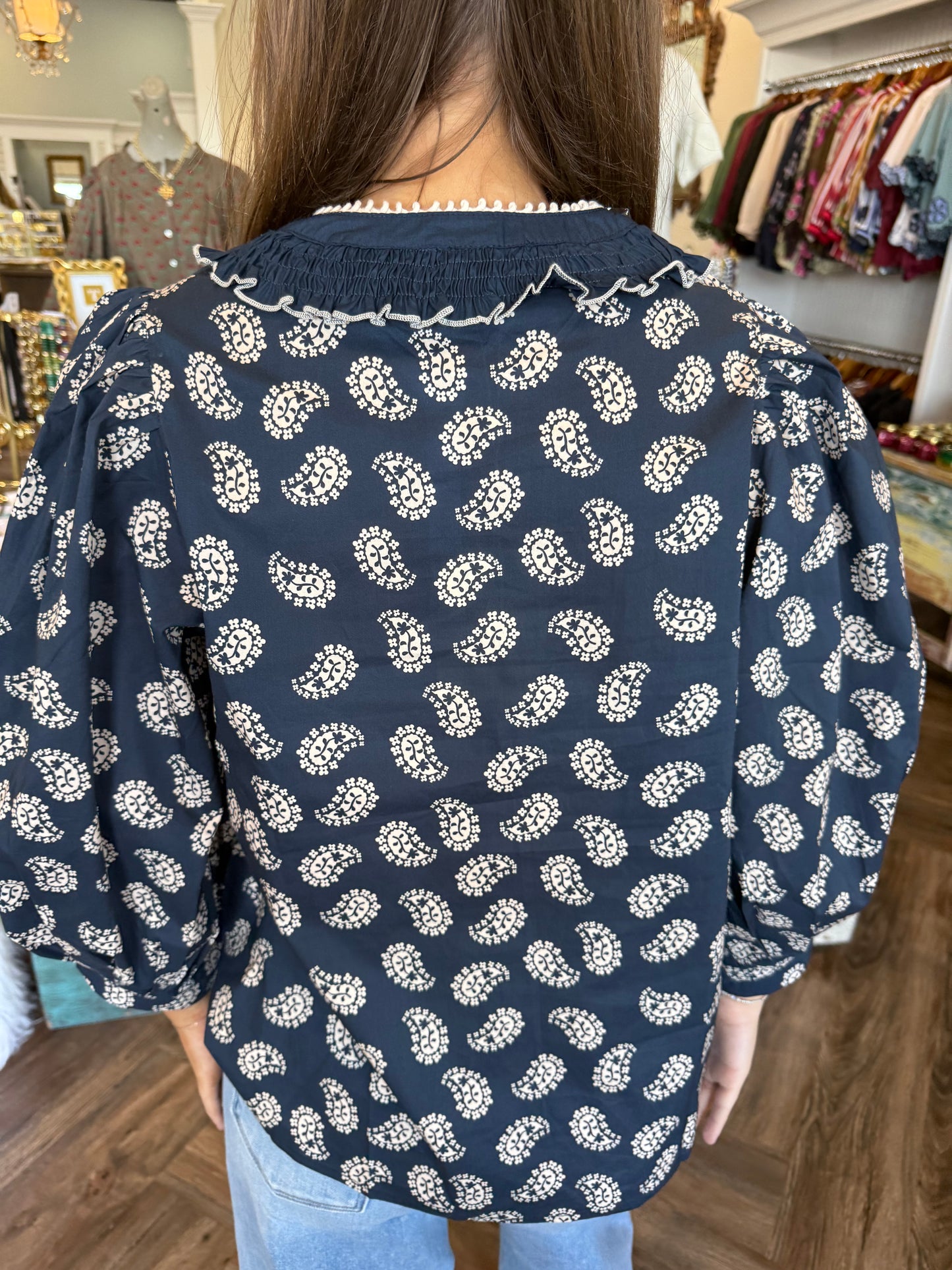 Paisley Scallop End Top: Navy
