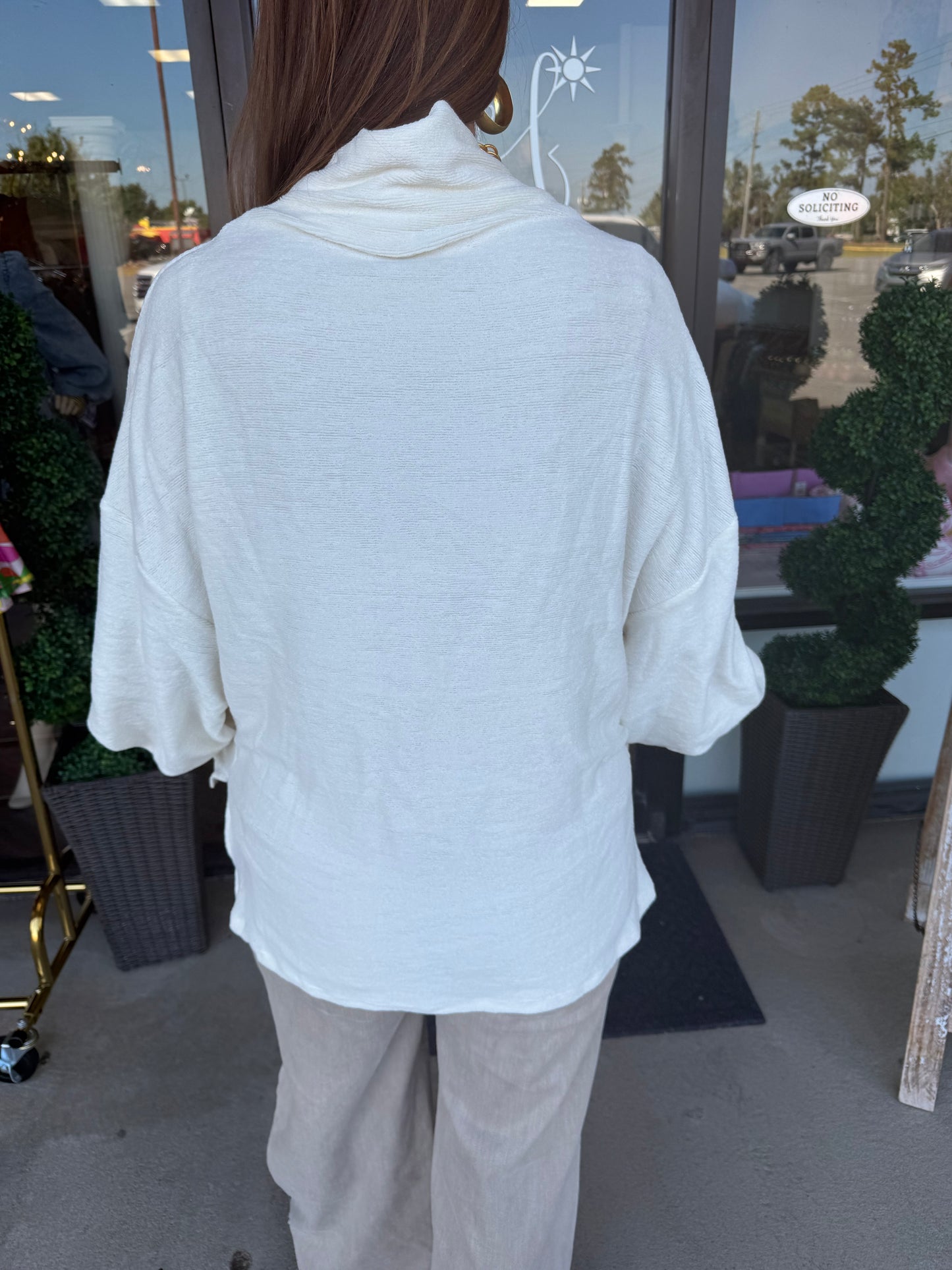 Megan Balloon Sleeve Top: Cream