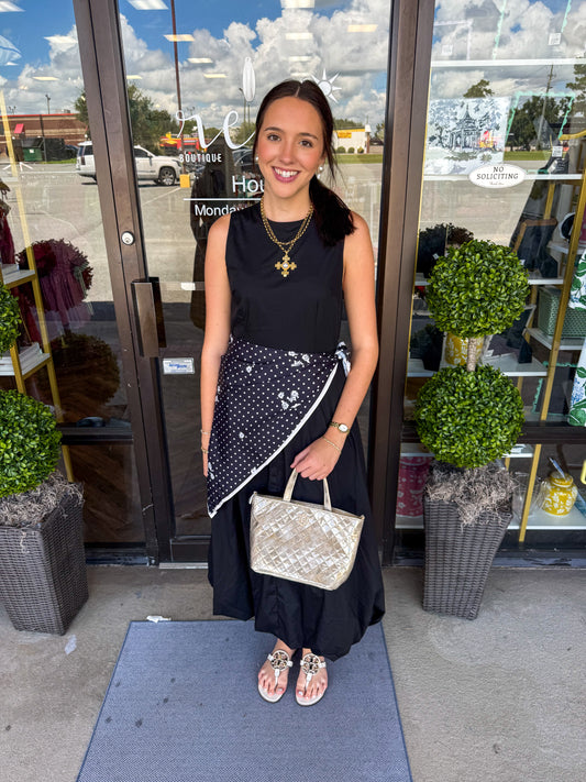 Black Removable Scarf Midi Dress
