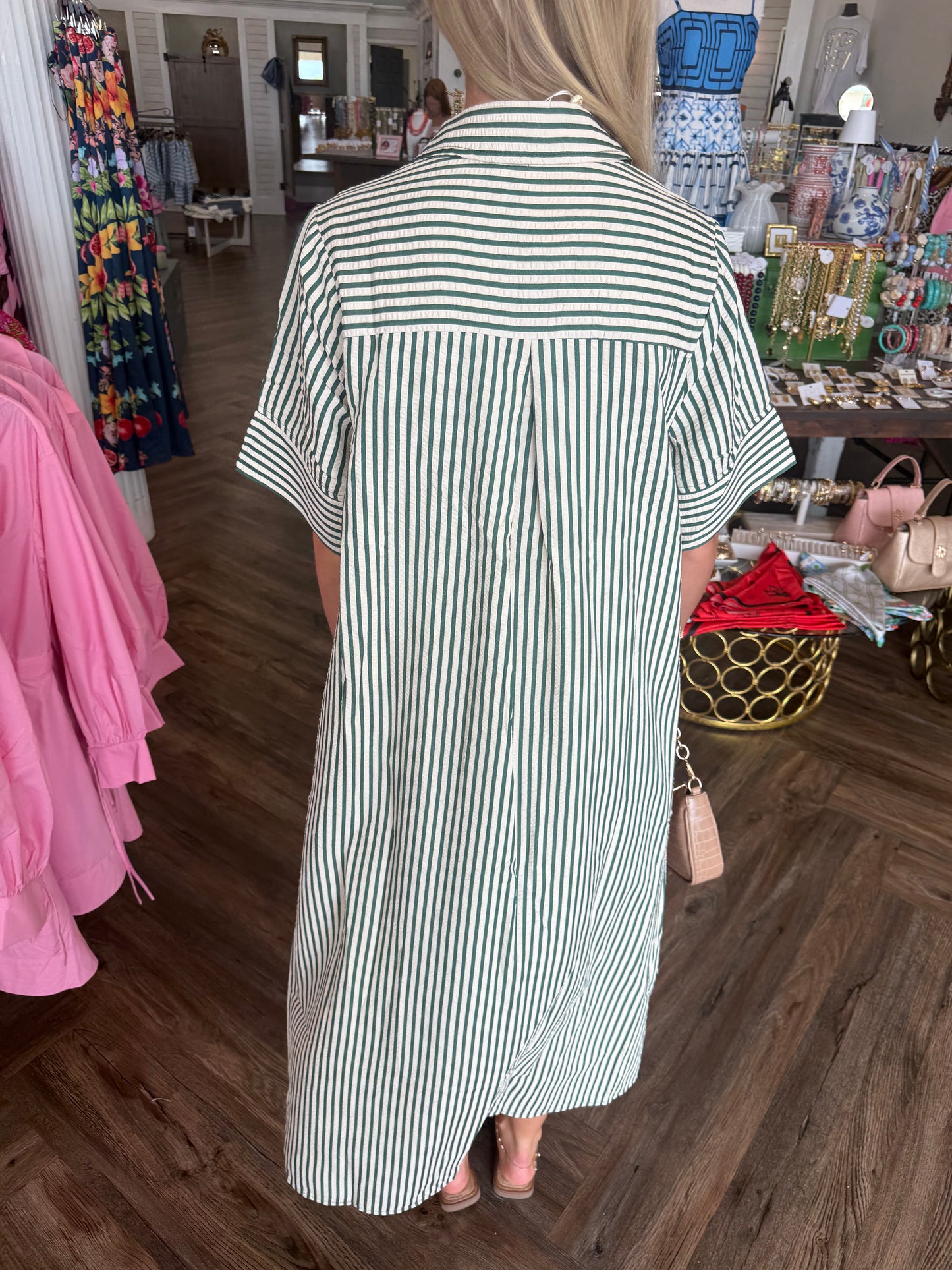Autumn Stripes Midi Dress: H Green