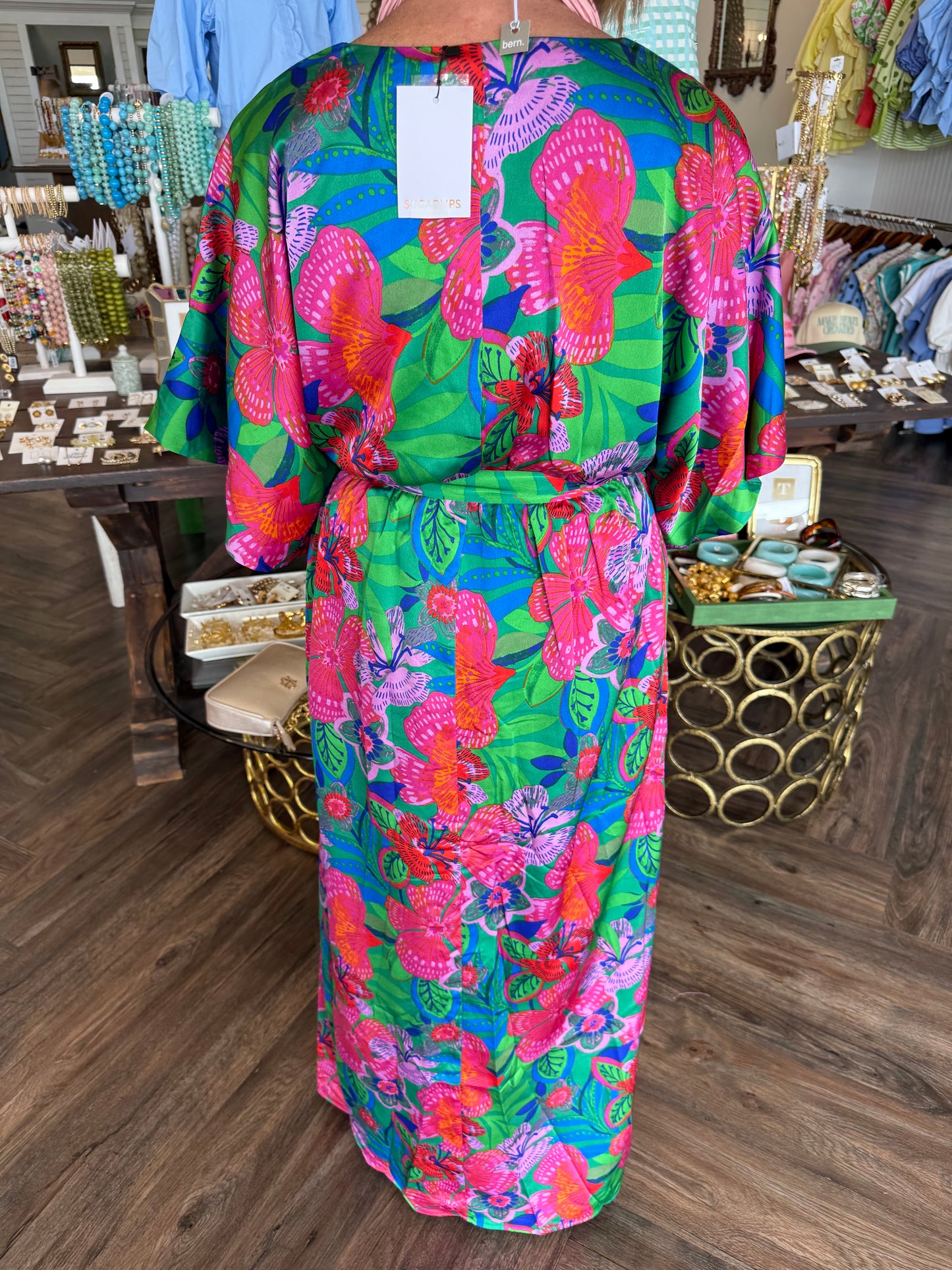 Satin Tropical Maxi Dress
