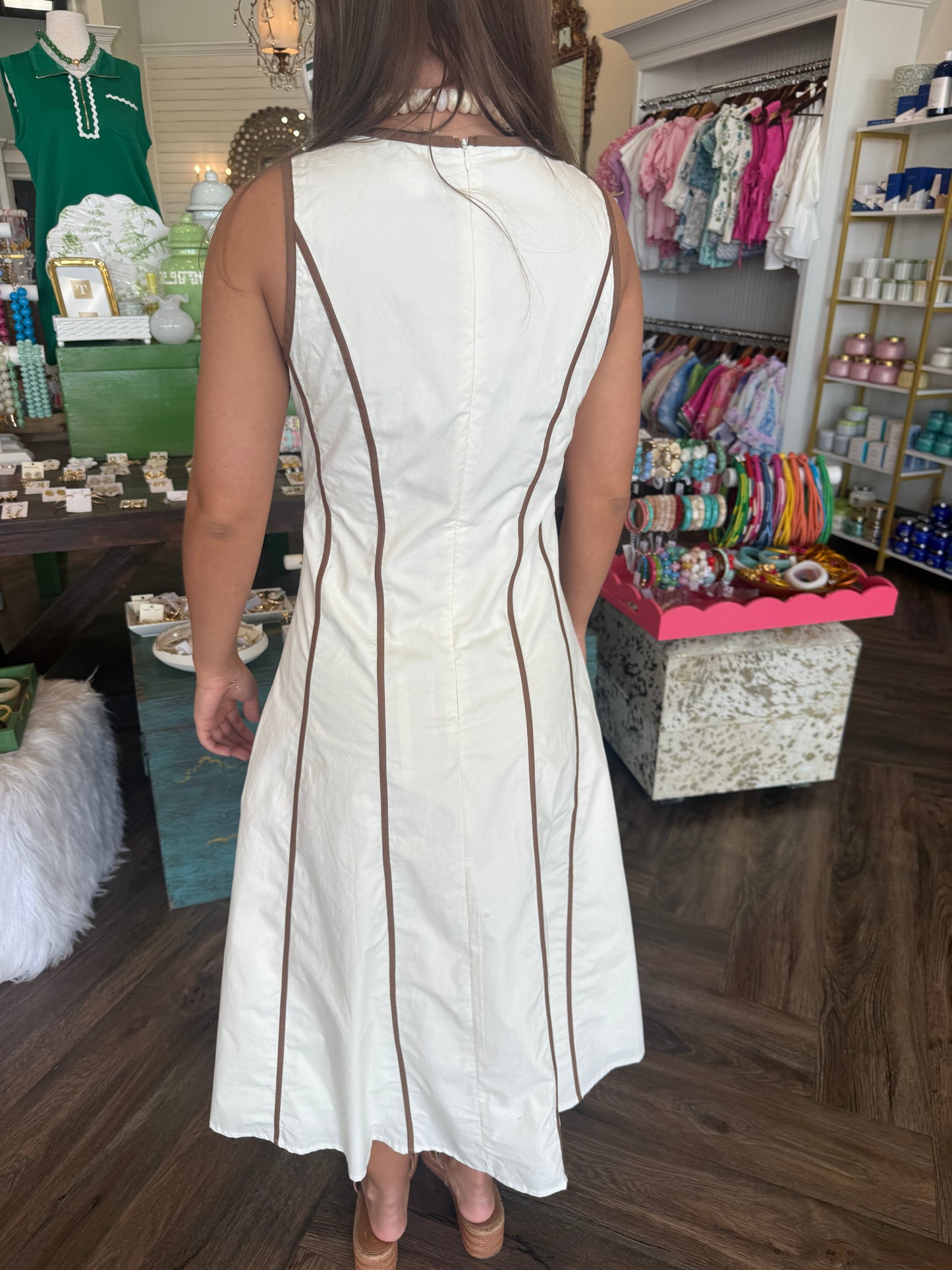 Brown Trim Midi Dress