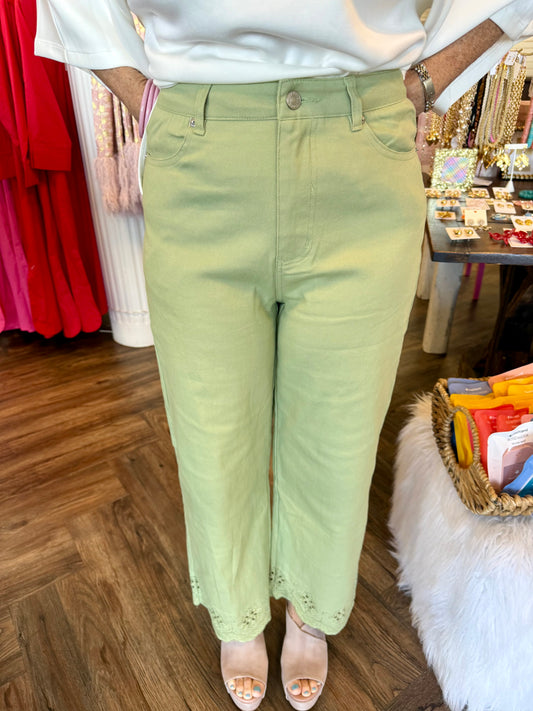 Cut Out Detail Pants: Sage