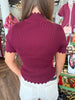Scalloped Knit Sweater Tops: Maroon