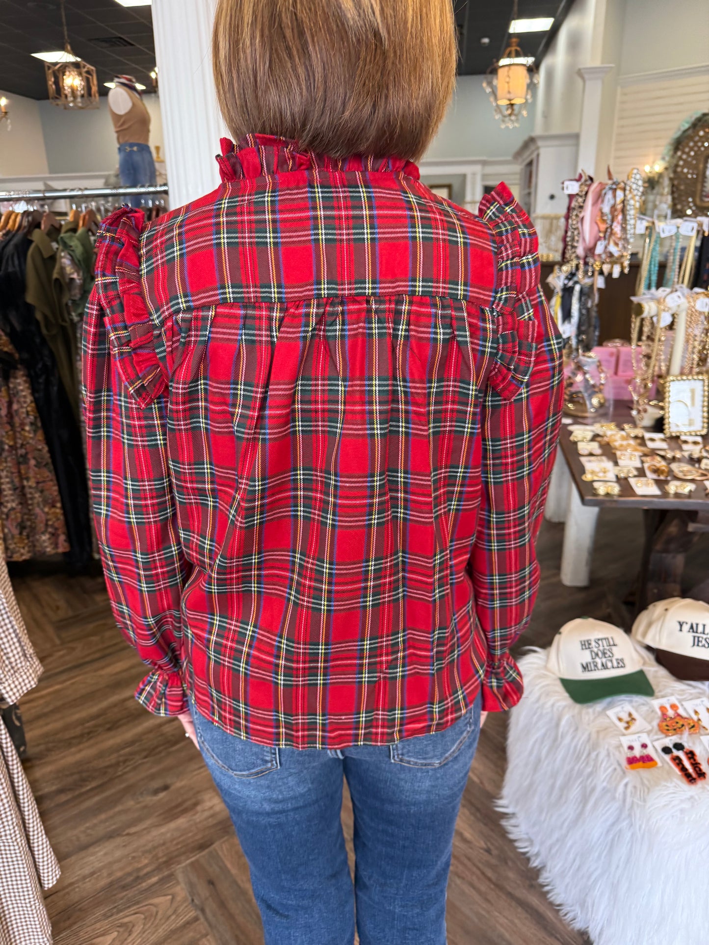 Holiday Plaid Ruffle Top