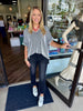 V-Neck Corded Top- Black/White