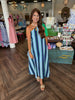 Blue/Green One Shoulder Stripe Midi Dress