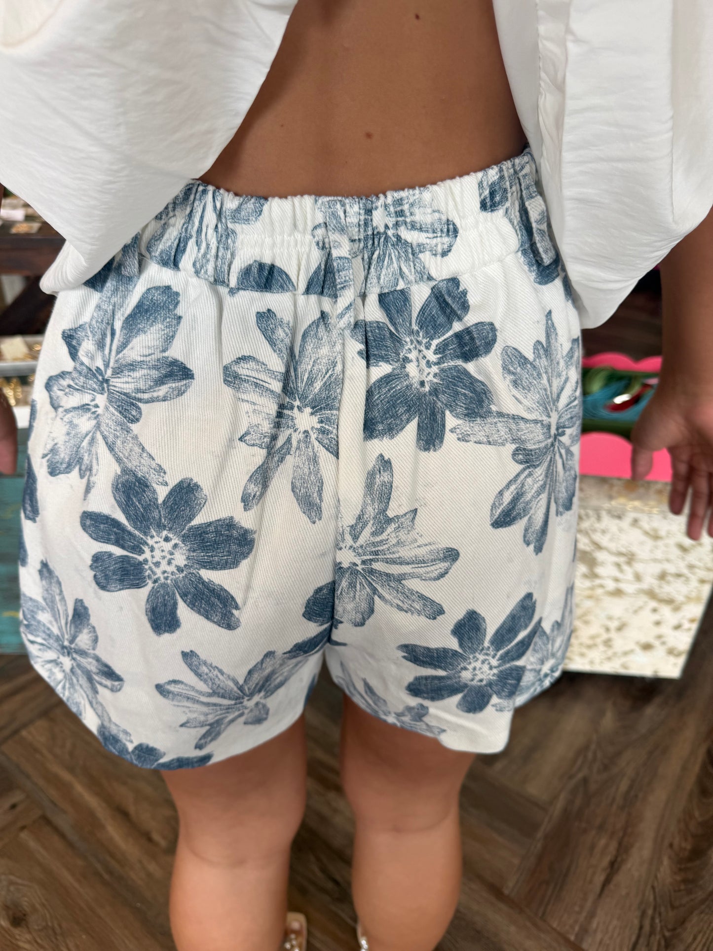 High Waist Flower Print Shorts