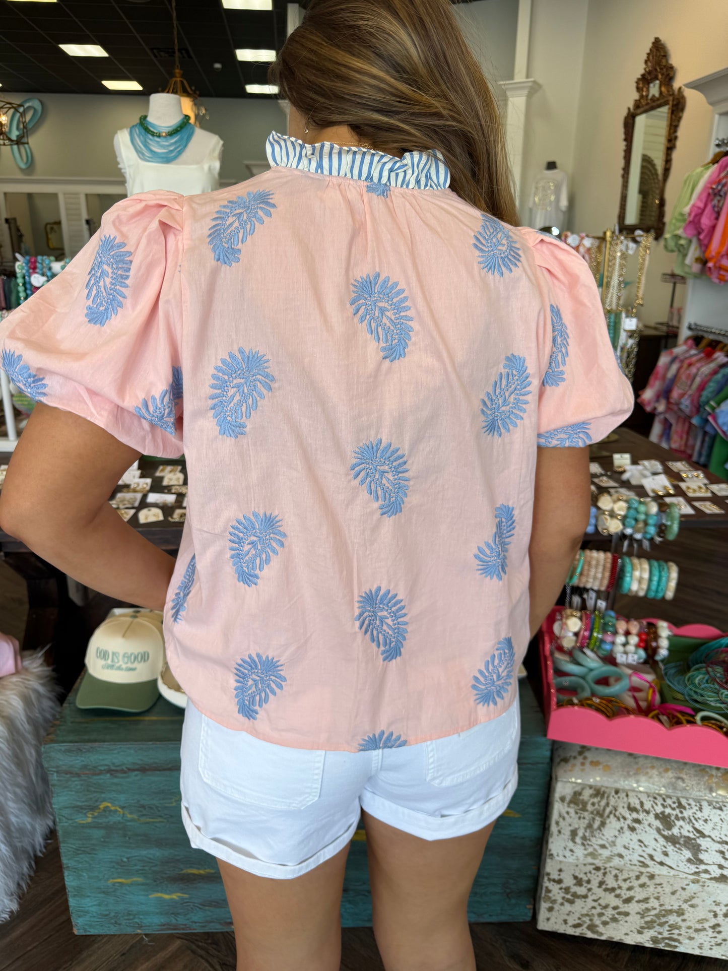 Blush Blue Stitch Paisley Top