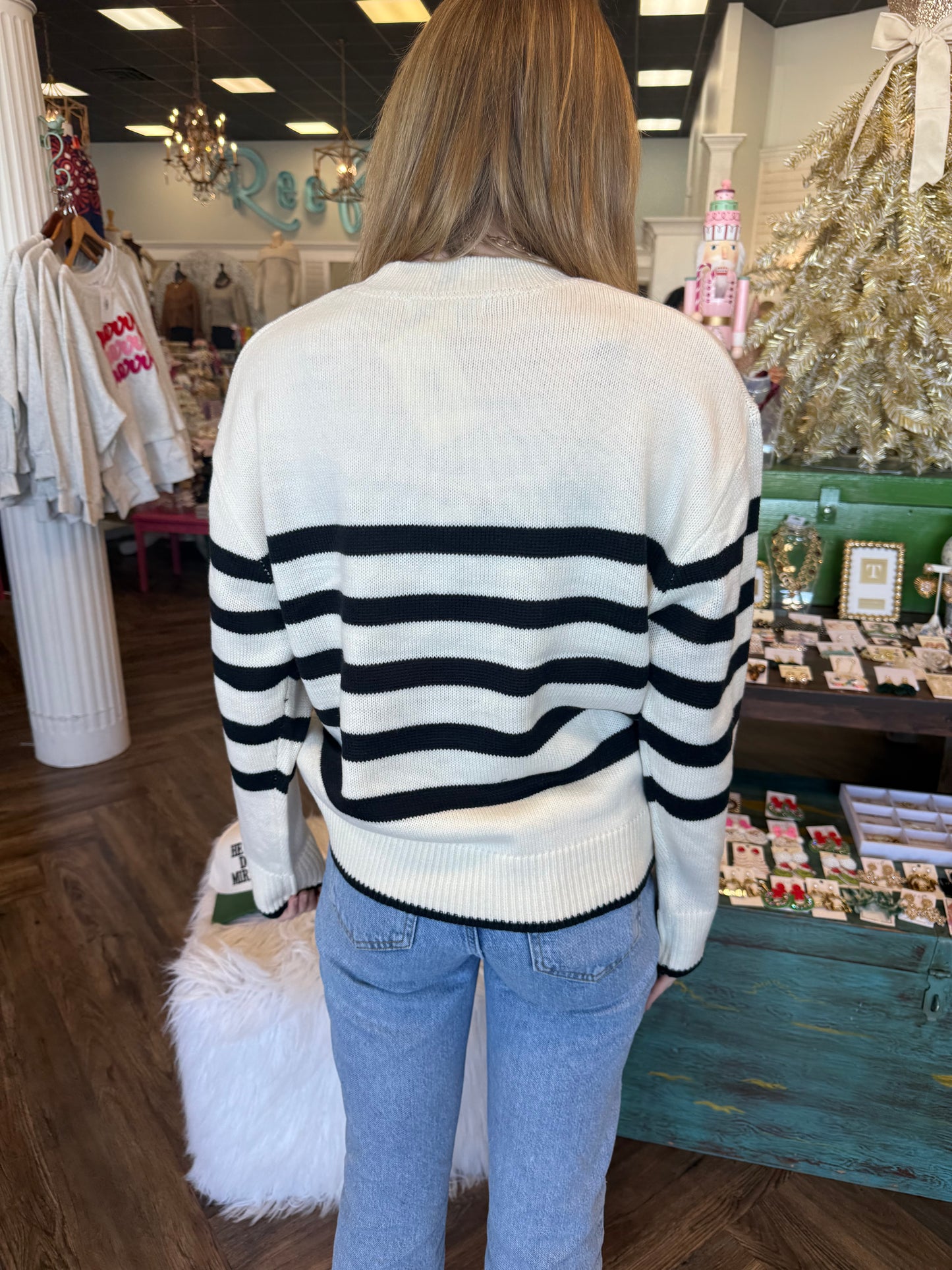 Elizabeth Stripe Sweater: Cream