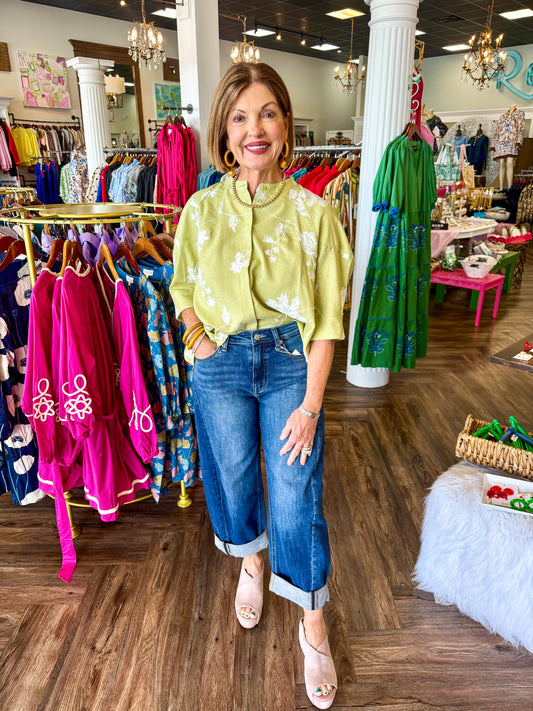 Avocado Stitch Floral Top