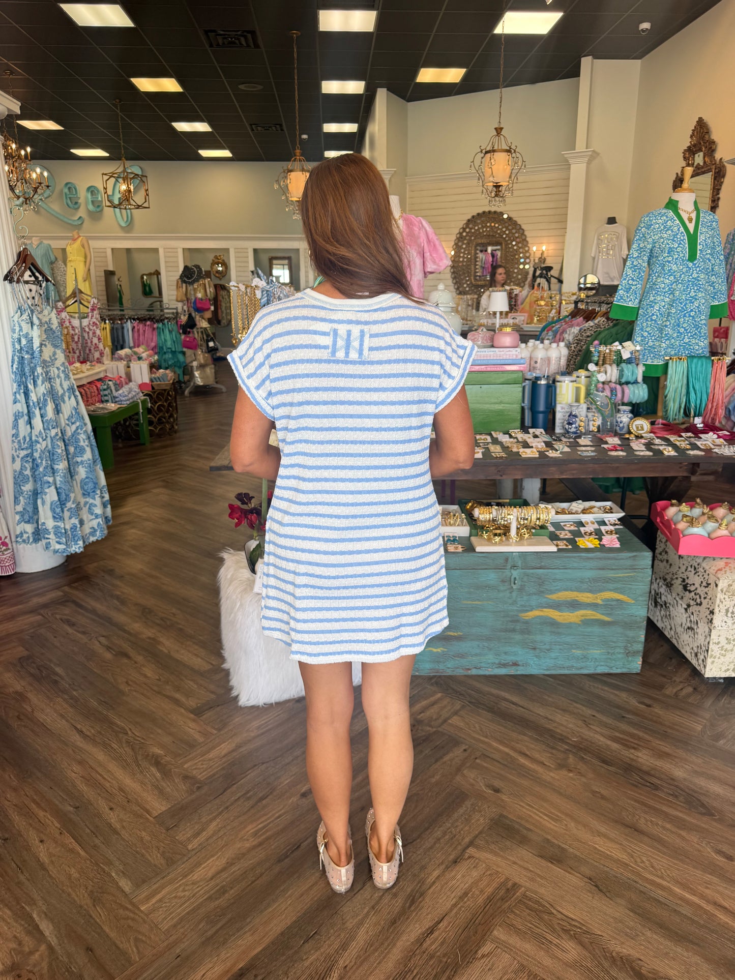 Textured Stripe Dress: Lt Blue