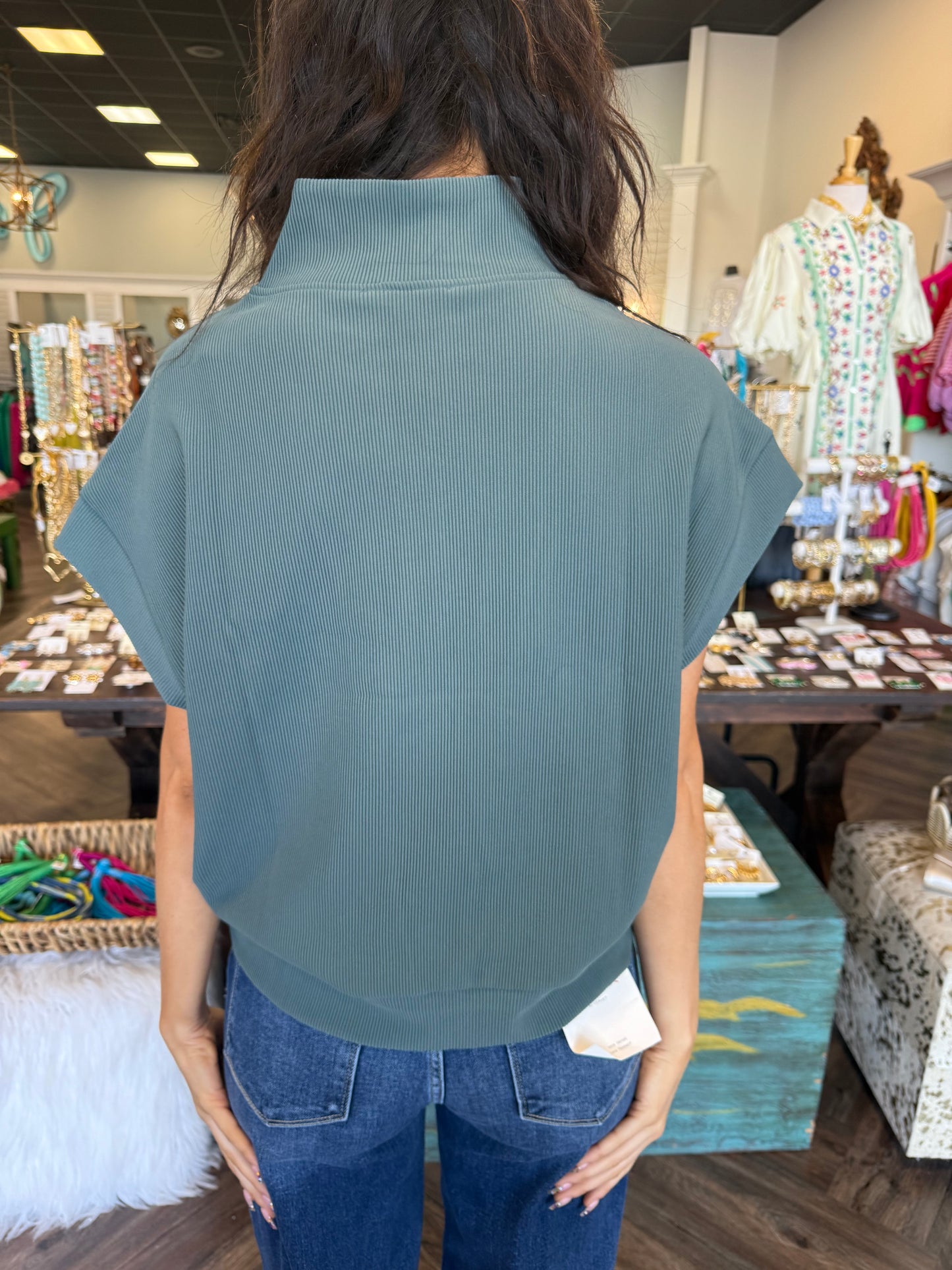 Zip Collar Top: Ash Jade