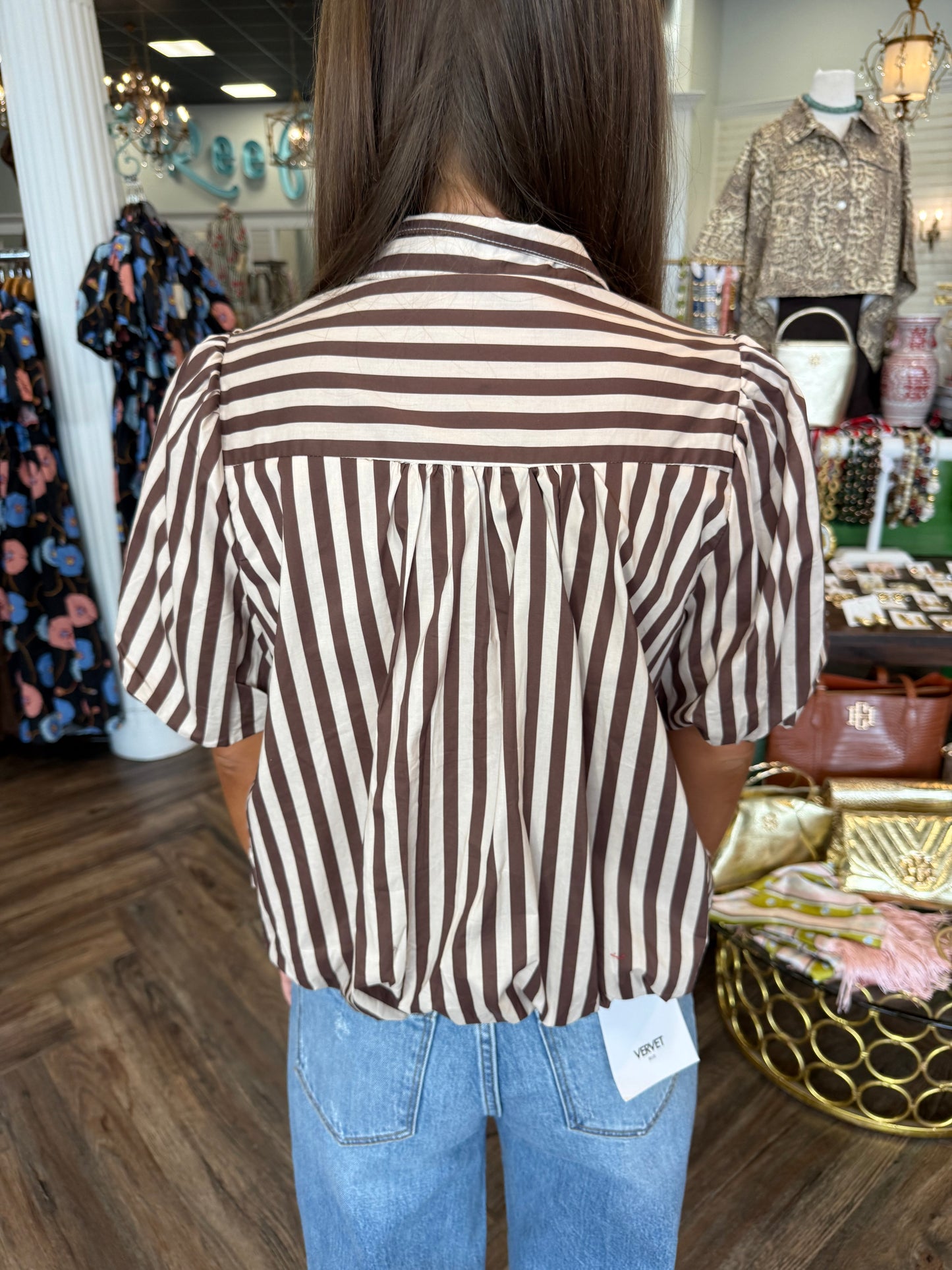 Betty Bubble Top: Brown Stripe