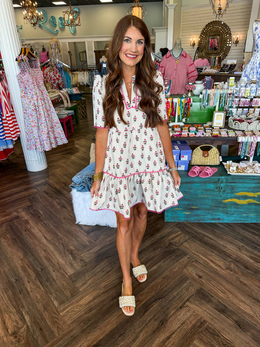 Mary Square Adelyn Dress: Cottage Stripes Tan