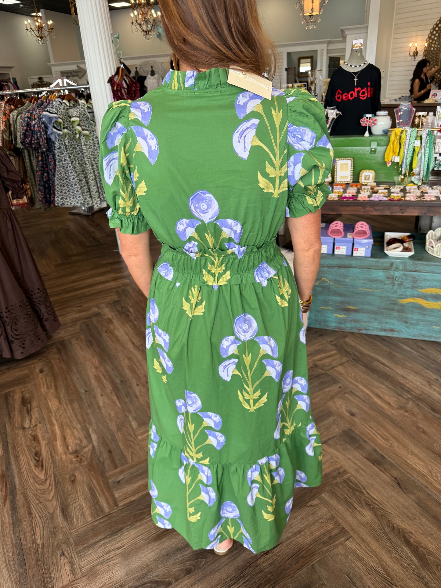 Gracie Smocked Green Midi Dress
