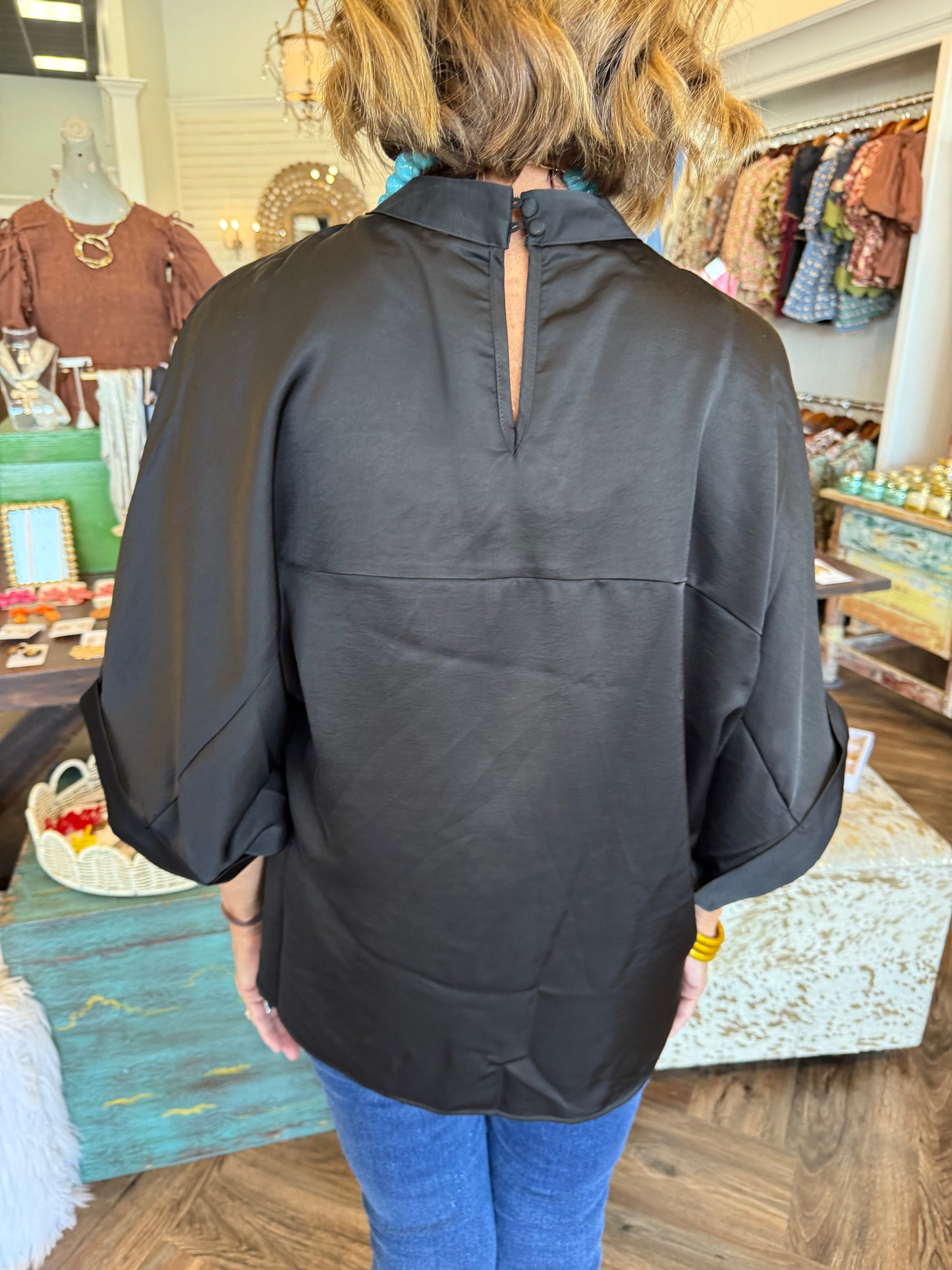 Satin Beverly Top: Black