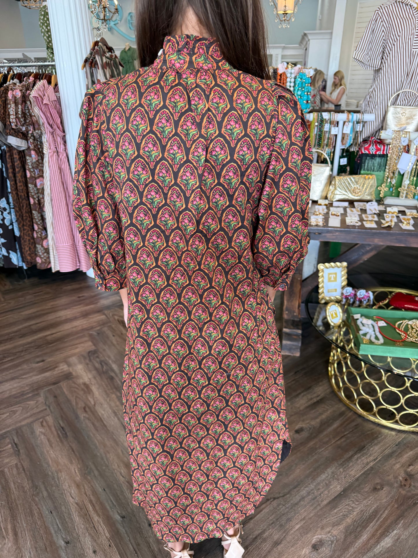 Brown Bouquet Midi Dress