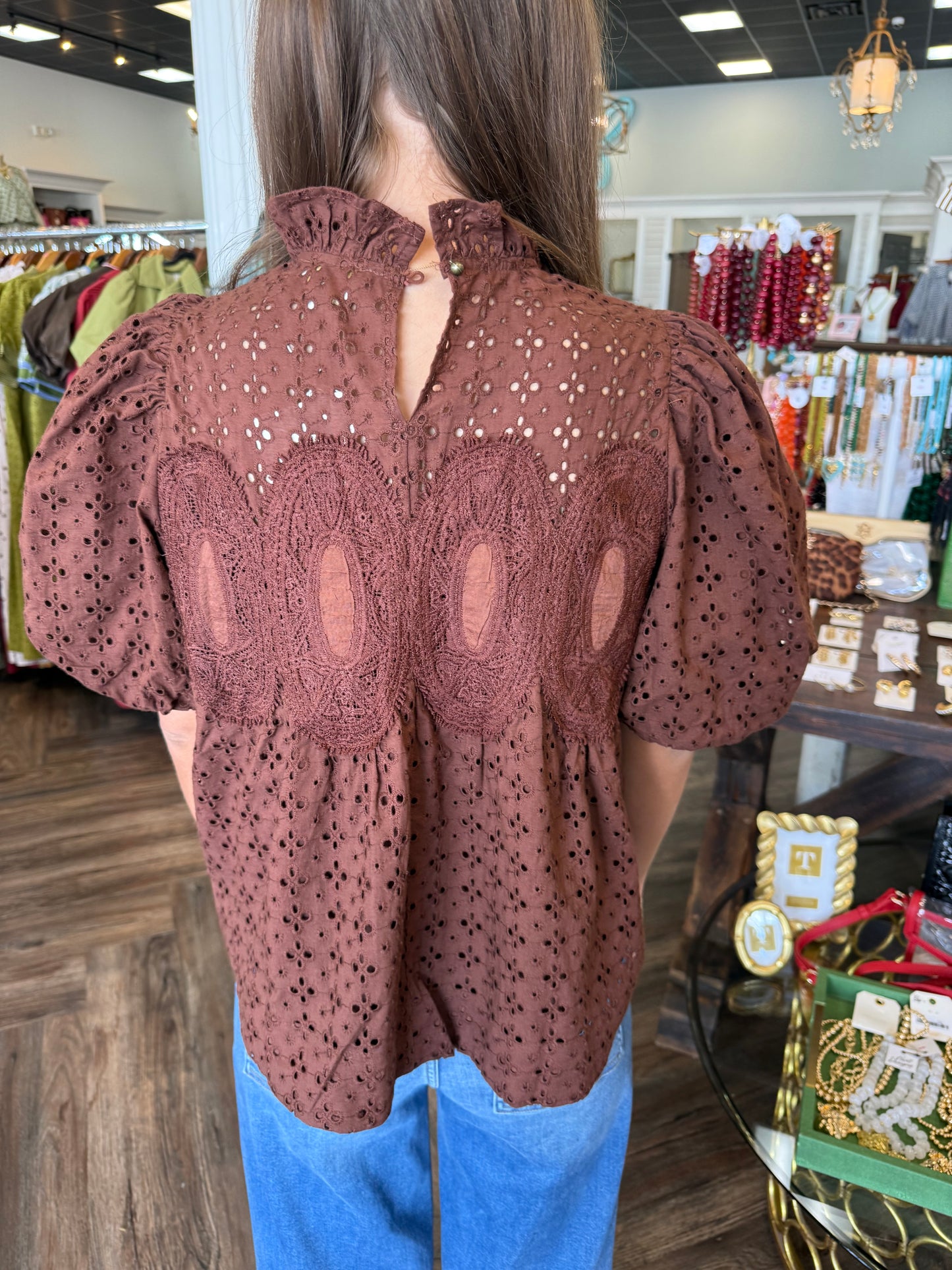Classy Brown Eyelet Top