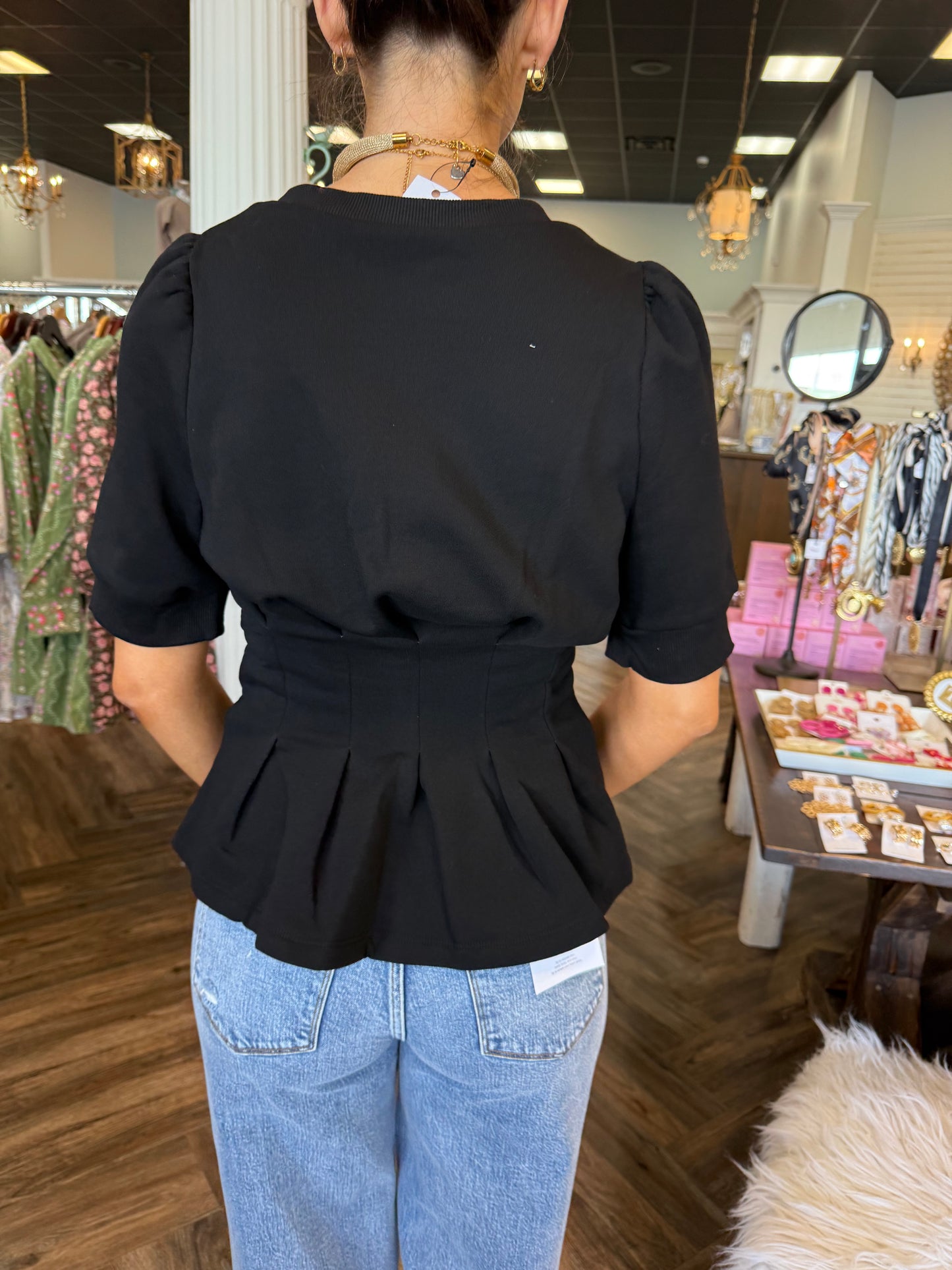 Pleated Waist Top- Black