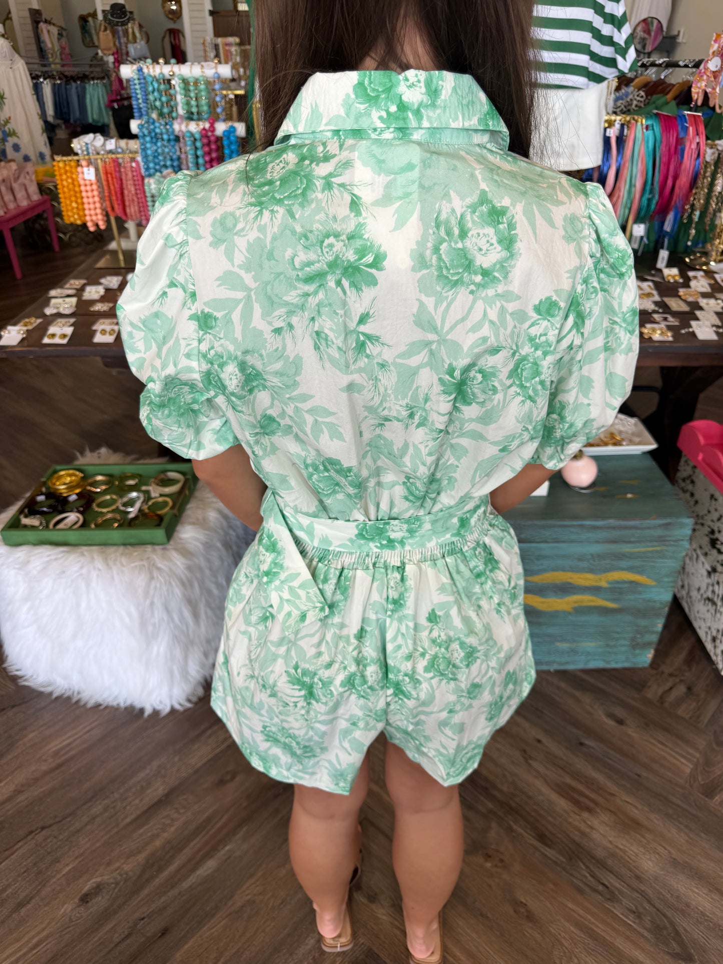 Mint Watercolor Rose Romper