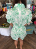 Mint Watercolor Rose Romper